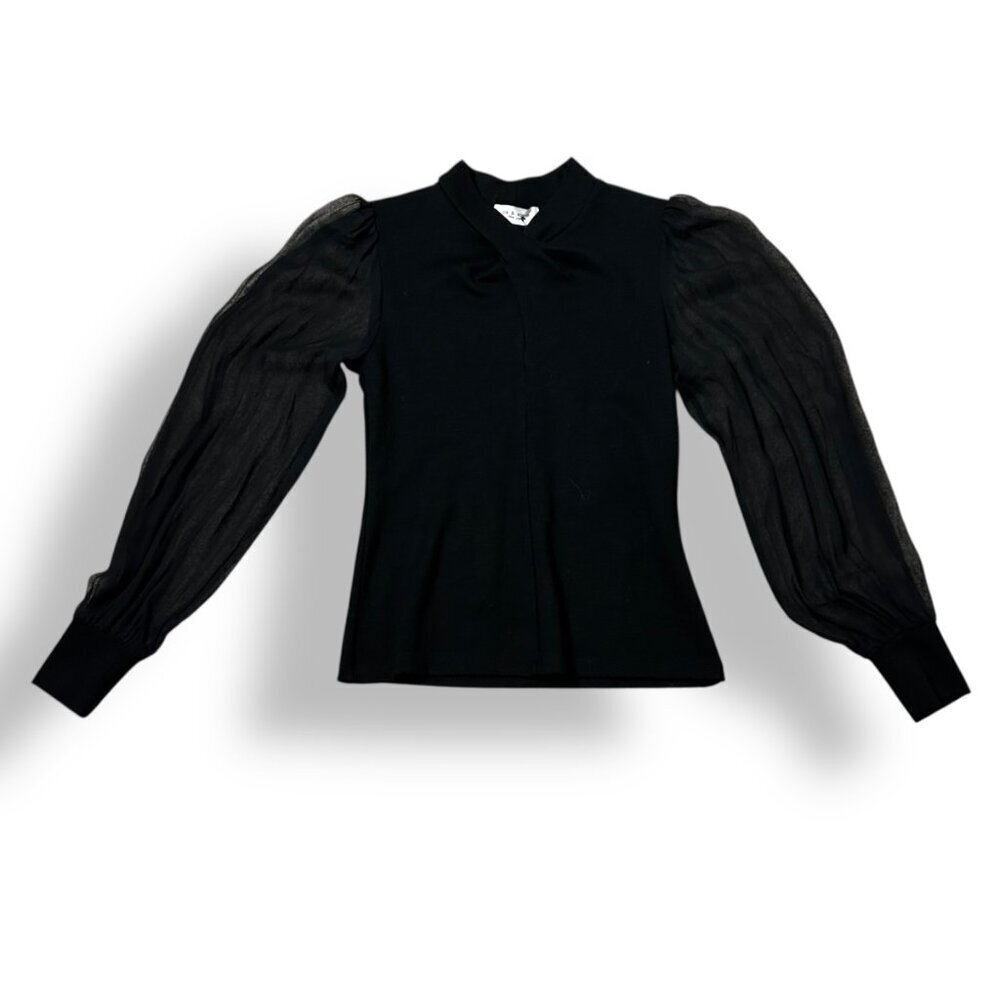 NWT Lola & Sophie Camille Twisted Neck Blouse Silk Chiffon Sleeves Black Sz XS - Picture 6 of 8